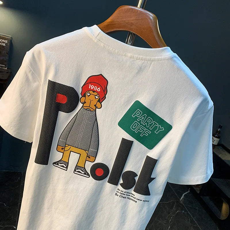 Short sleeved T-shirt with men's printed half sleeves, loose and comfortable, versatile and trendy clothes