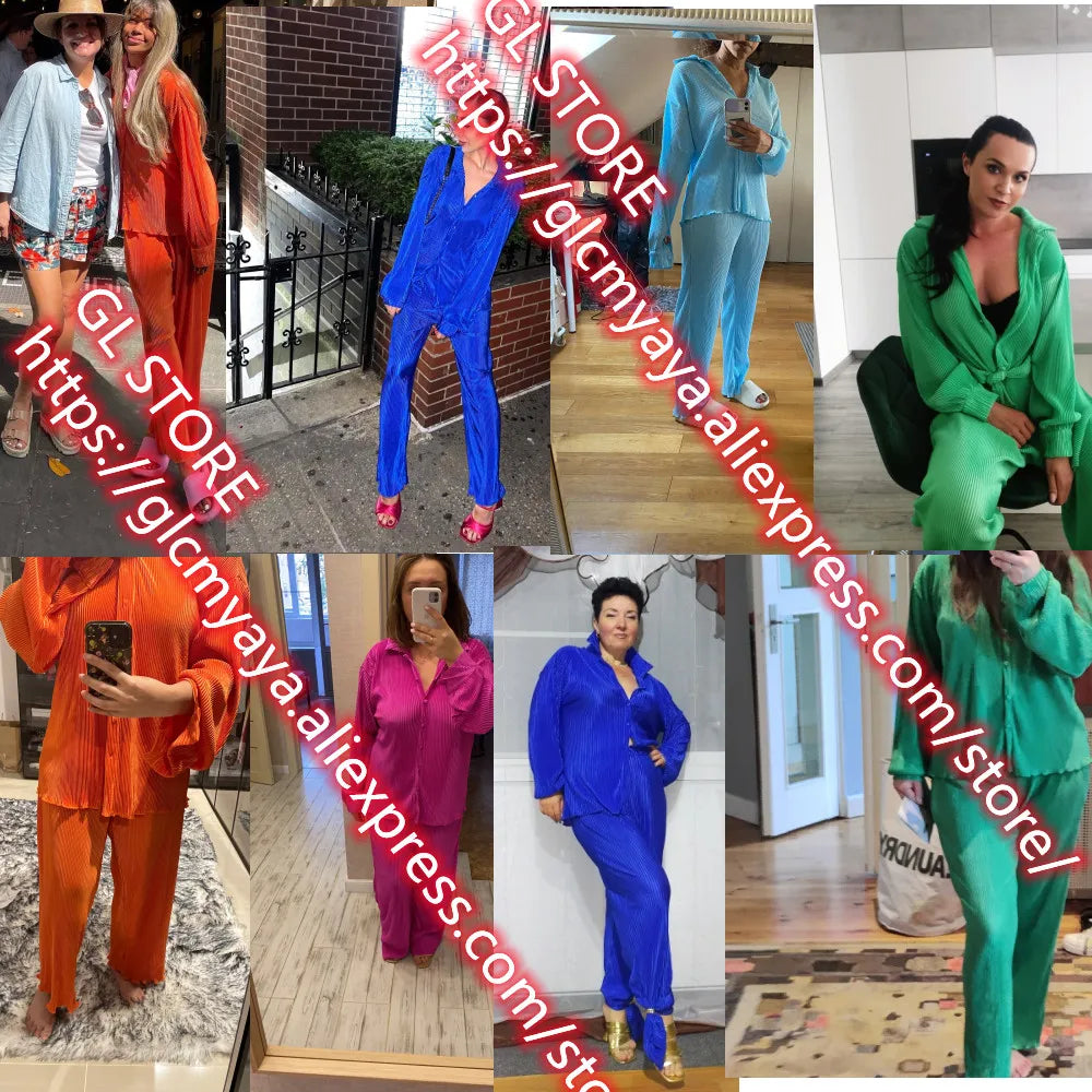 CM.YAYA Street Women's Set Long Sleeve Shirt Tops and Wide Leg Pants Elegant Tracksuit Two Piece Set Sweatsuit Fitness Outfits