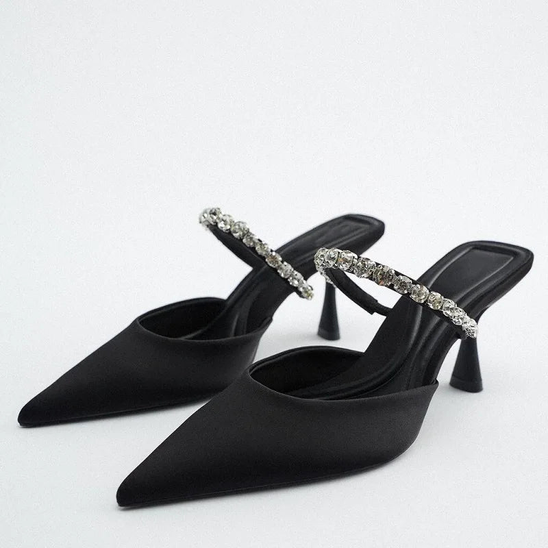 Women’s Rhinestone Slingback Heels – Elegant 2023 Party Pumps & Modern Mule Sandals