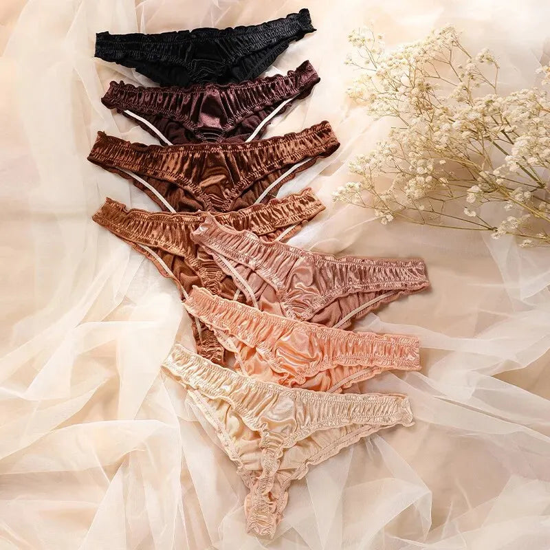 Frill‑Trim Satin Ice‑Silk Seamless Panties