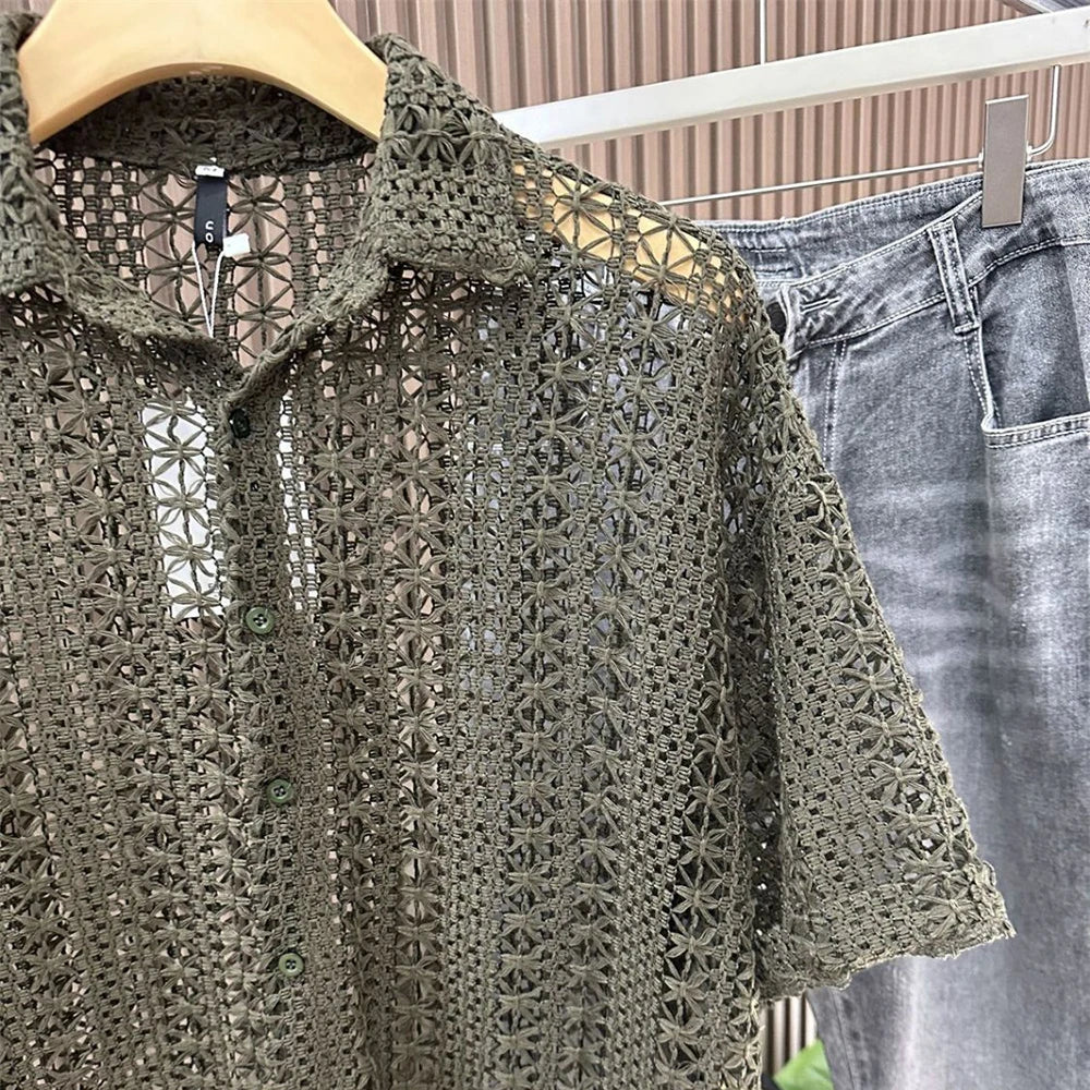 Men’s Knitted Hollow Short‑Sleeved Shirt