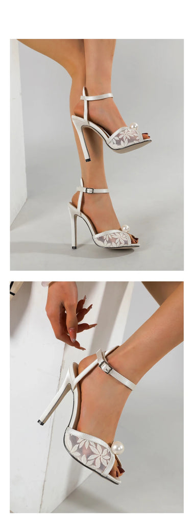 Sexy Pearl Peep‑Toe High Heels