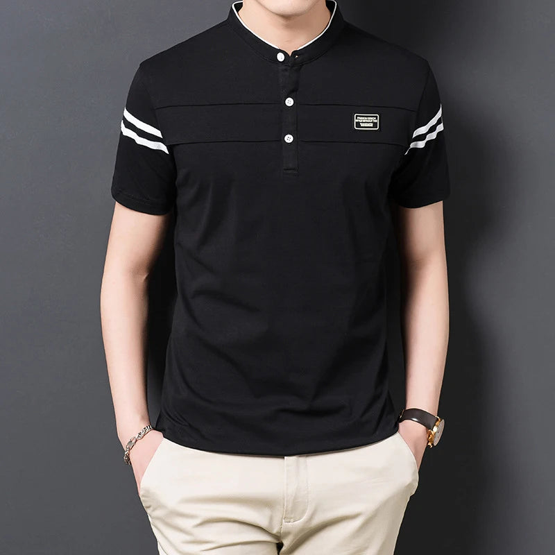 Stand‑Up Neck Cotton Polo