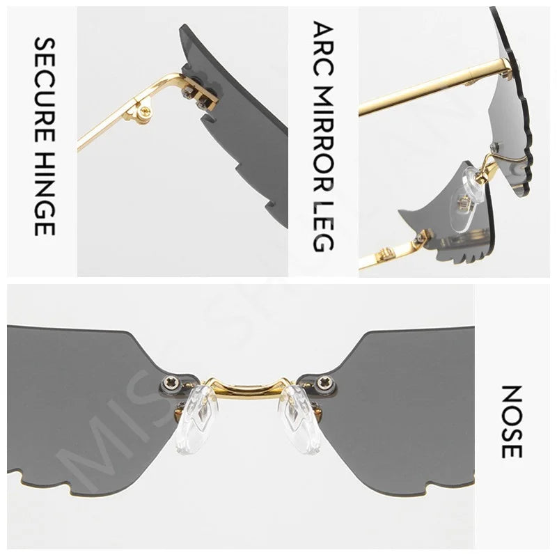 Wings Shape Rimless Sunglasses Women Ins Frameless Eyeglasses Female Party Funny Glasses Trend Eyewear Ocolus De Sol Feminino