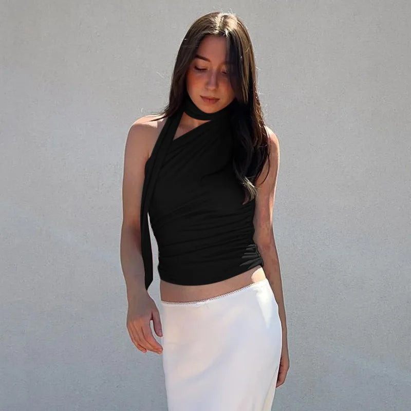Women’s Backless Halter Crop Top – Sexy Off‑Shoulder Y2K Sleeveless Summer Tank for Club & Casual Wear