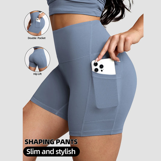 High Waist Quick‑Dry Yoga Shorts with Pockets for Women