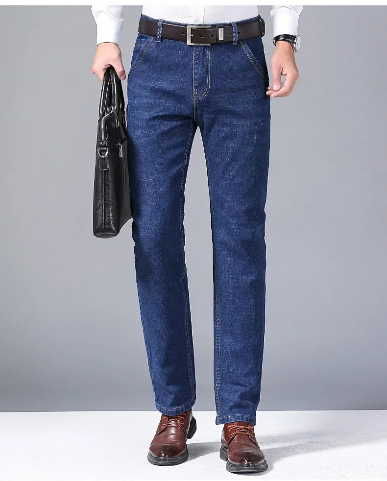 Straight‑Leg Micro‑Elastic Jeans