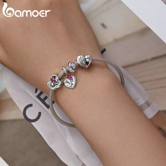 Bamoer 925 Sterling Silver Baby Feet Silicone Bead Accessory for Women Bracelet Bangle DIY Mother's Day Gift BSC688