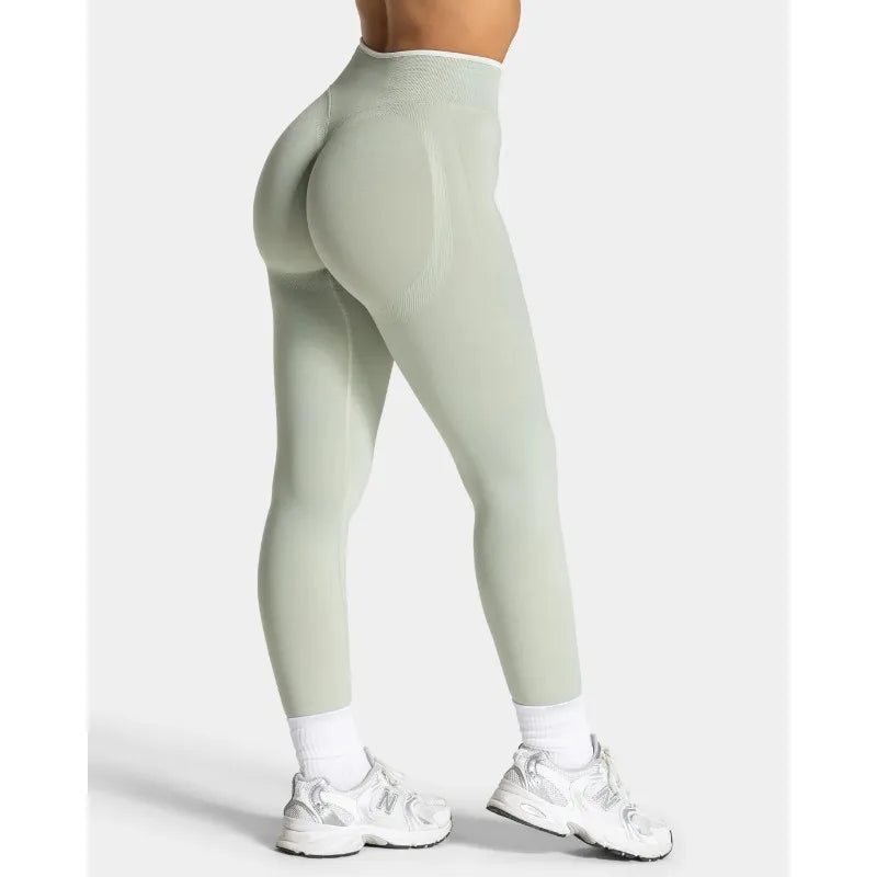 Women’s High‑Waist Seamless Yoga Leggings – Color‑Blocking Hip‑Lifting Knitted Workout Tights