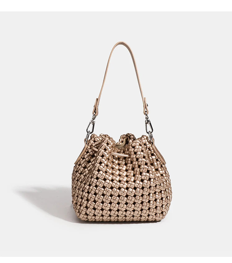 Luxury 2024 Bucket Bags with leather handles large Cross bag PU Woven Tote bag Branded Aesthetic bags Silver women's bags