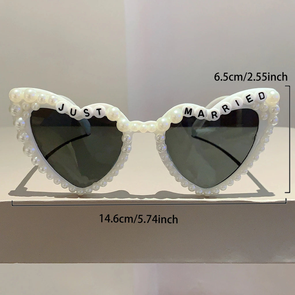KAMMPT Heart Shaped Sunglasses with Pearls Women 2024 New in Stylish Vintage Shades for Wedding Trendy Cute Party Sun Glasses