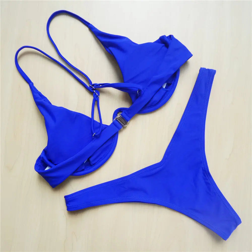 Women’s V‑Bar Underwire Bikini – V‑Shape Wire Two‑Piece Swimsuit S–XL (V439)