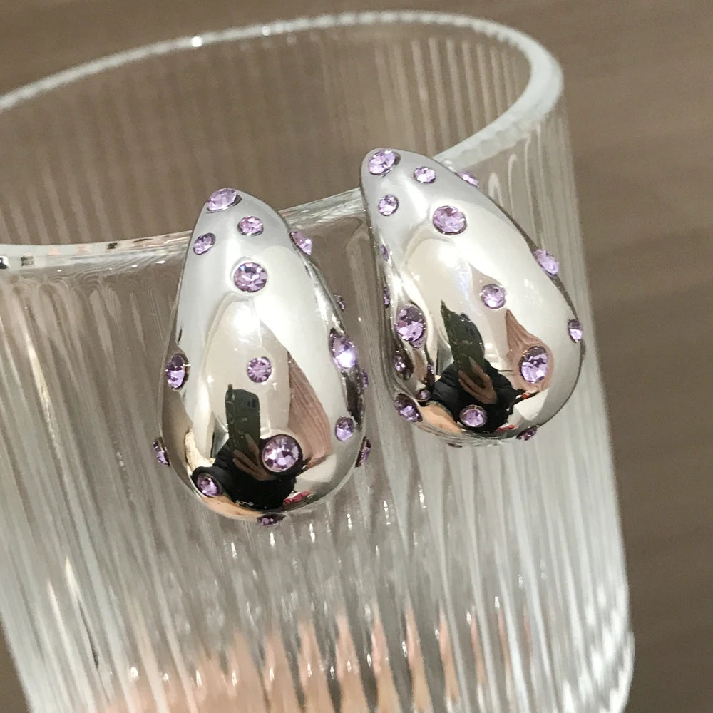 Waterproof 18K PVD Gold Teardrop Stud Earrings — Stainless Steel Inlay Bead Elegant Drop Earrings for Women