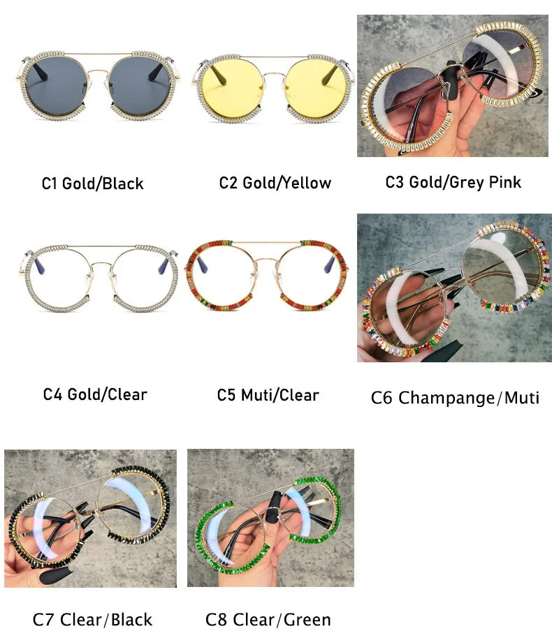 Diamond Round Sunglasses Women 2022 Crystal Blingbling Sun Glasses Men Female Plain Sun Glasses Lunette De Solei Sunglasses