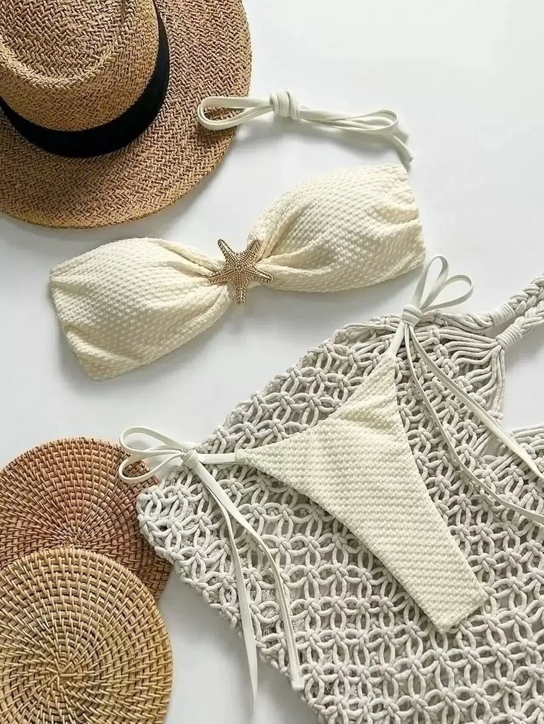 Women’s Solid Lace‑Up Bikini – European/American Fresh‑Style Split Swimsuit | 2026 Summer Beachwear