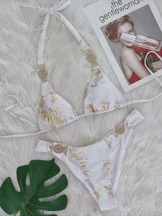 Women’s 2026 White Snake‑Skin Rhinestone Micro Bikini – Luxury Brazilian Push‑Up Thong Swimsuit