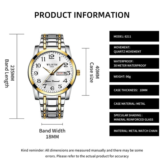 Quartz Watch Digital Elderly Professional Night Light Watch Calendar Waterproof Gift Watch