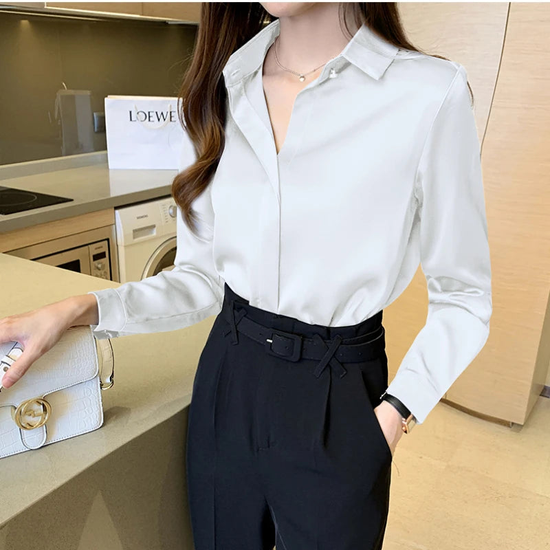 Women Shirts and Blouses Satin Fashion Woman Blouse 2025 Women's Autumn Clothing Elegant and Youth Woman Blouses OL Ladies Tops