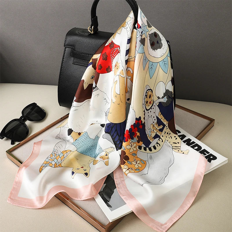 Fashion Scarves for Women Shawl Print Silk Satin Hijab Scarf Female Bandana 70*70cm Luxury Brand Square Shawls Scarfs For Ladies