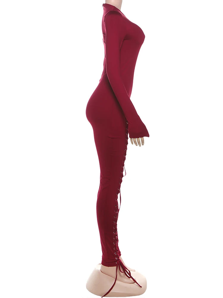 Nibber Women’s Cross‑Bandage Tassel Jumpsuit