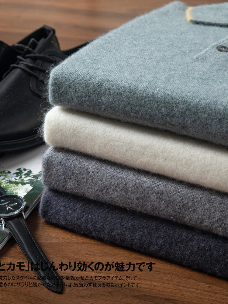 ADDONEE Men's Cashmere Summer Polo T-shirt Smart Casual Short Sleeve Pullover Sweater 100% Cashmere Knitwear Korean Fashion Tops