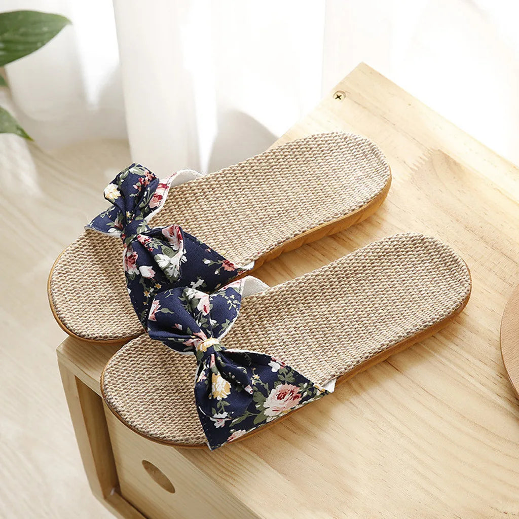 Sandalias Mujer 2024 Hot Women Female  Bowknot Flax Linen Flip Flops Beach Shoes Sandals Slipper SandáLias Femininas 여름샌들
