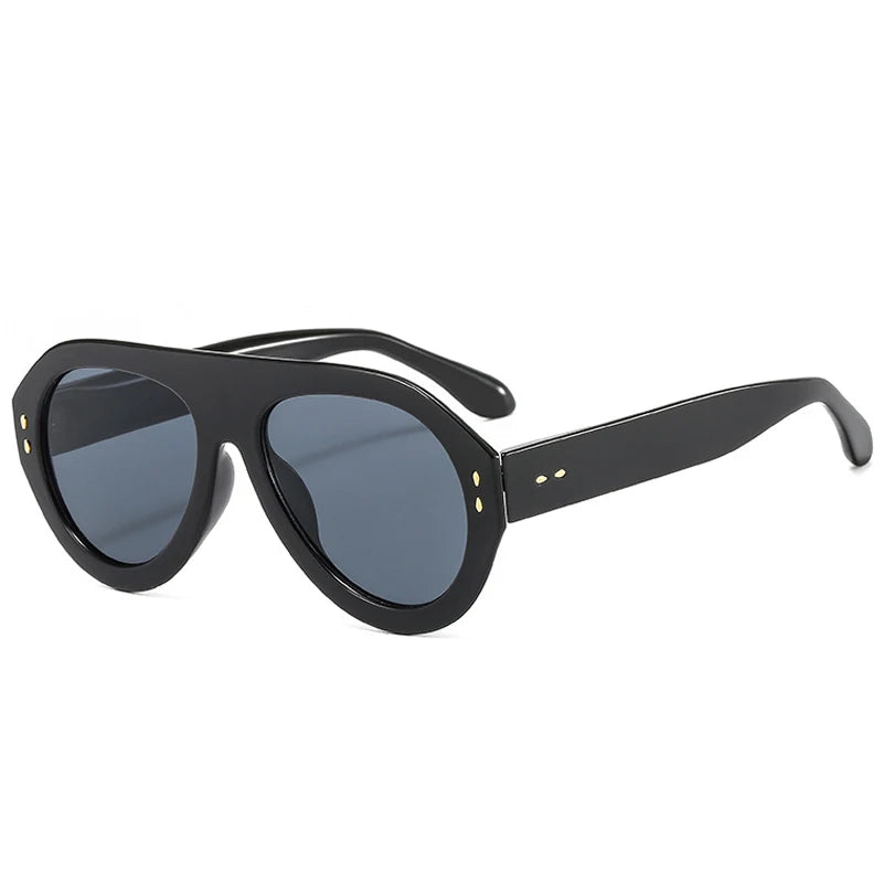 SO&EI Ins Popular Fashion Pilot Sunglasses Women Shades UV400 Retro Rivets Decoration Gradient Trending Men Round Sun Glasses