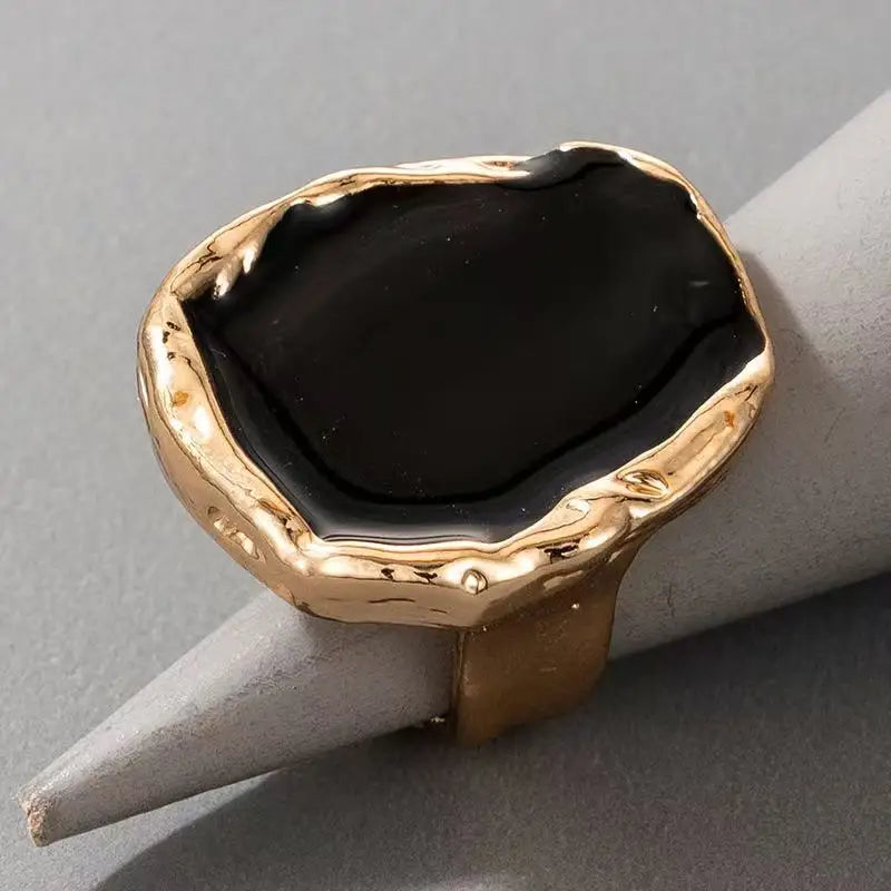 Bohemian Metal Big Black Stone Ring – Gothic Vintage Statement Jewelry for Men & Women
