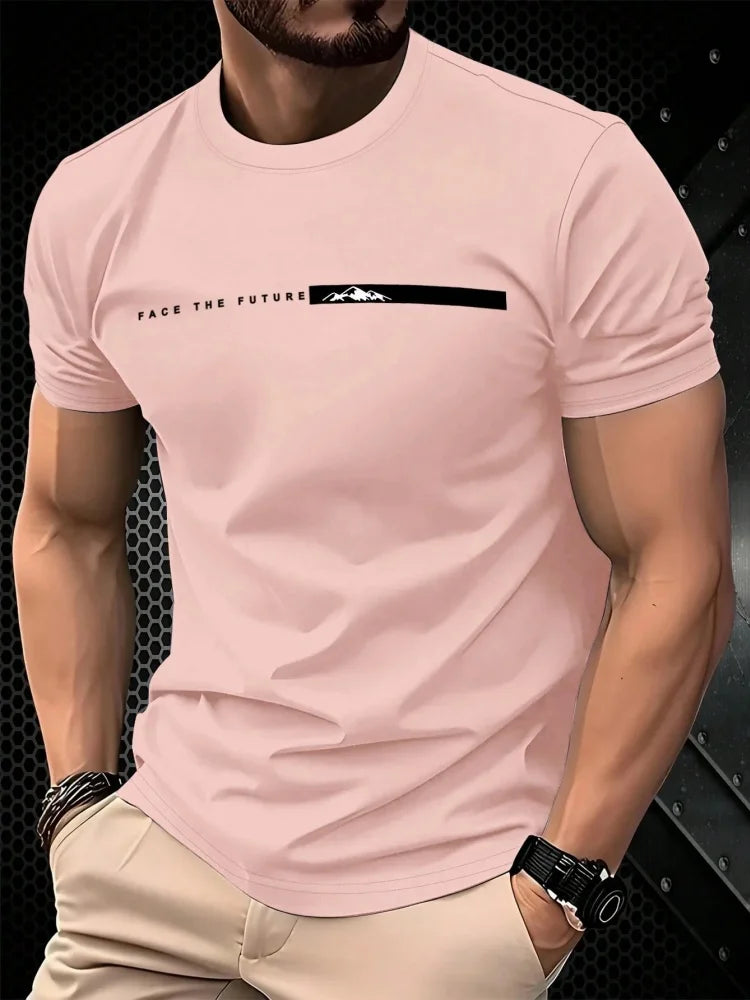 Men’s Oversized Letter‑Print T‑Shirt – Summer Loose Fit Sports Casual Short Sleeve Top