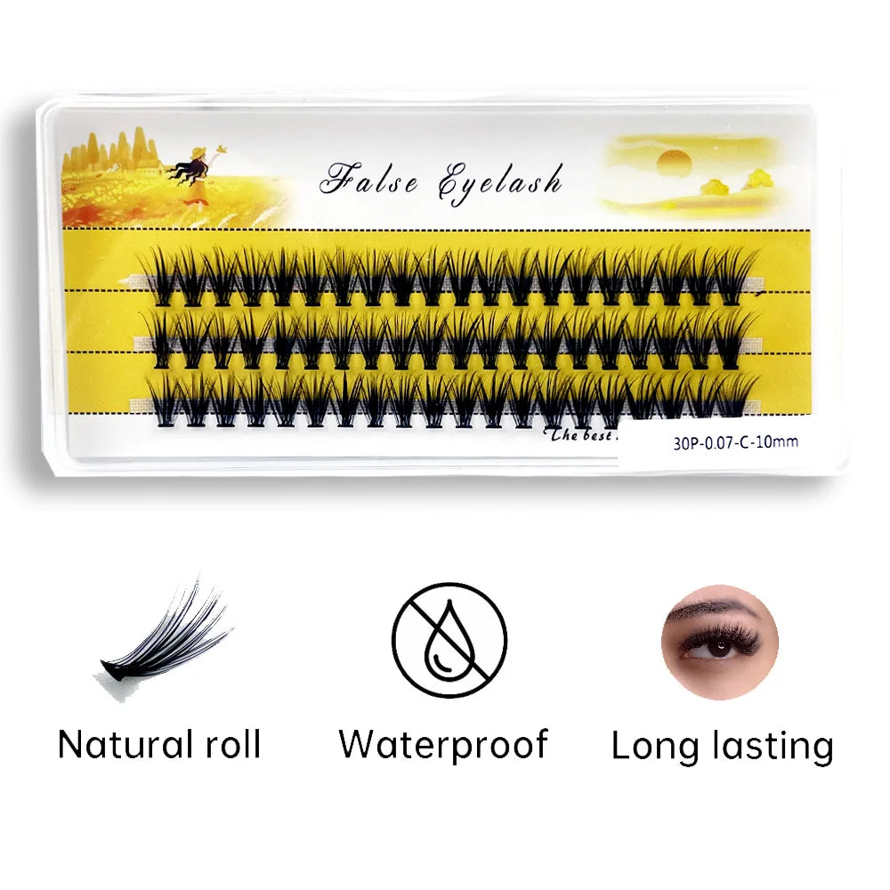 20D L‑Type Cluster Eyelash Extensions – 3D Natural Russian Volume Fans (60 Bundles per Box)