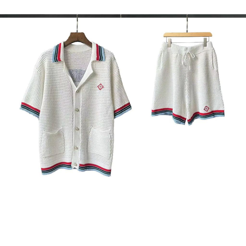CASABLANCA T Shirt 100% Cotton Color Matching Summer Men's Summer Set Beach Short Sleeve Round Neck T-shirt Women Two-piece Set