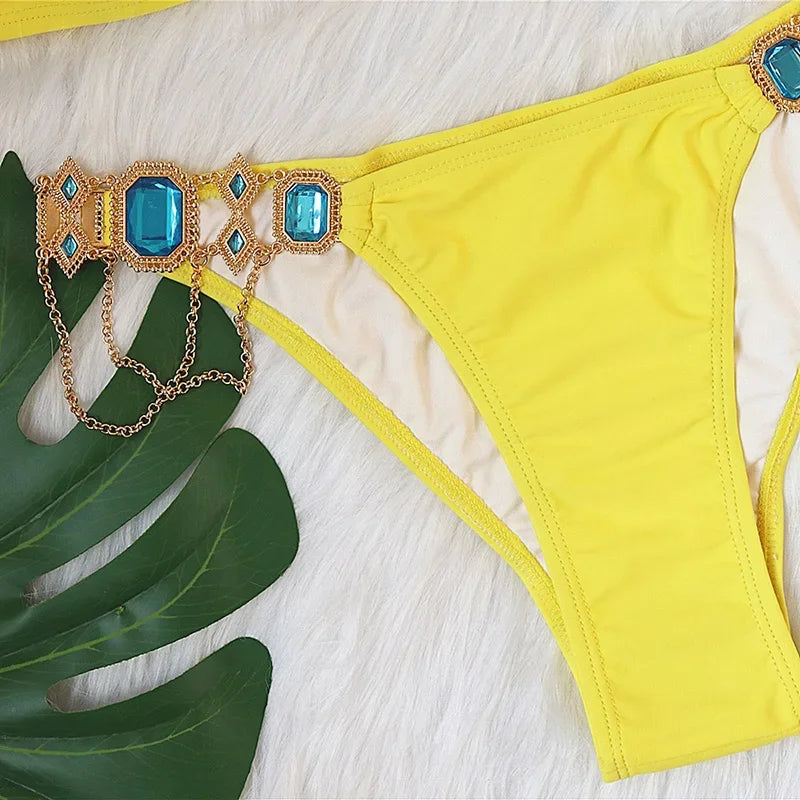 Women’s 2026 Rhinestone Diamond Bikini – Halter Chain Two‑Piece Swimsuit, Sexy Shiny Brazilian Swimwear