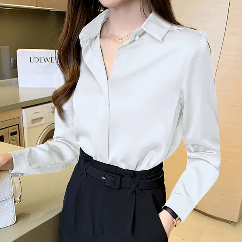 Women Shirts and Blouses Satin Fashion Woman Blouse 2025 Women's Autumn Clothing Elegant and Youth Woman Blouses OL Ladies Tops