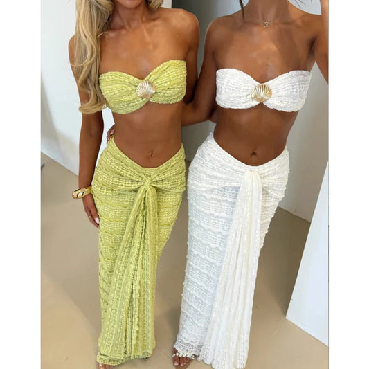 3 Pieces Bikini 2025 Sexy Women Swimsuit Swimwear Female Long Dress Cover Up Bikini Set Beachwear Bathing Suit Swimming Suit