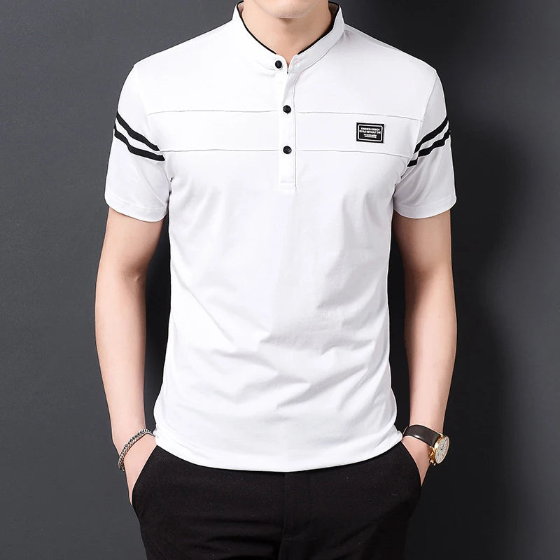 Stand‑Up Neck Cotton Polo