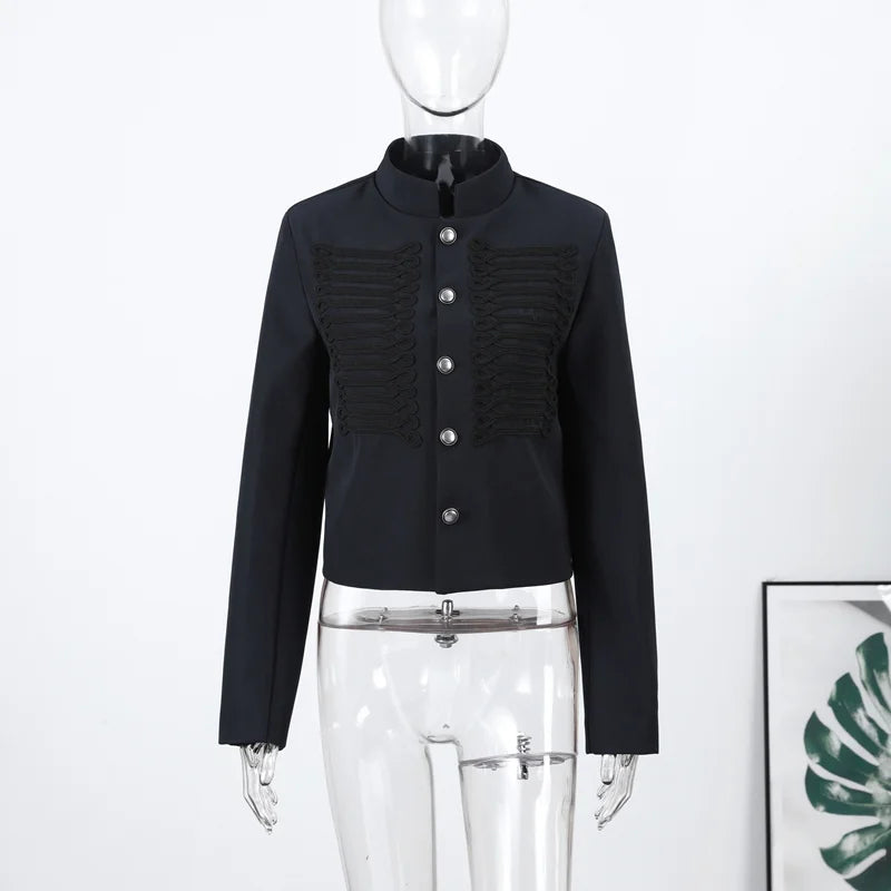Napoleon Golden Short Jacket Women Vintage Stand Collar Long Sleeve Cropped Jackets 2026 Spring New Lady Outwear High Street