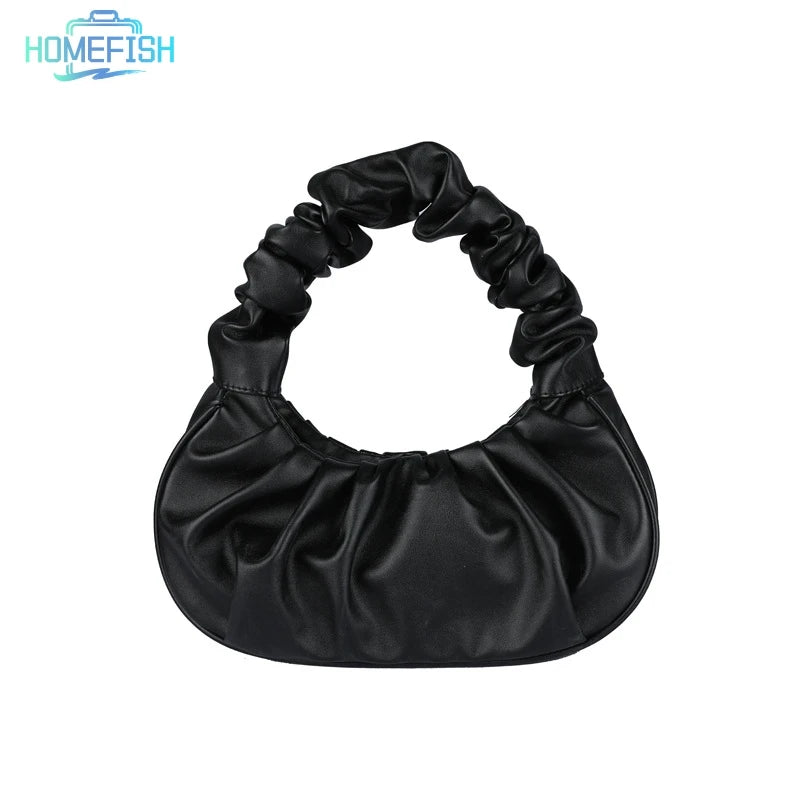 HOMEFISH Fashion Pleated PU Cloud Handlebags for Women Leisure Armpit Shoulder Bags Dumpling Handbag Female Shopping Hand Bags