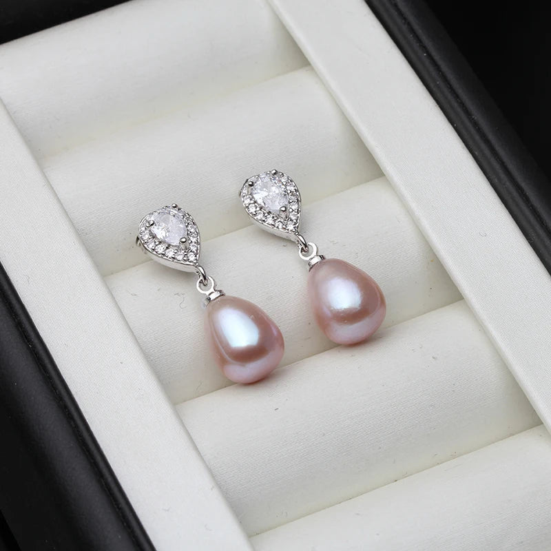 Real Freshwater Pearl Earring 925 Silver,Wedding Natural Pearl Earring Drop Women Daughter Birthday Gift White Pink