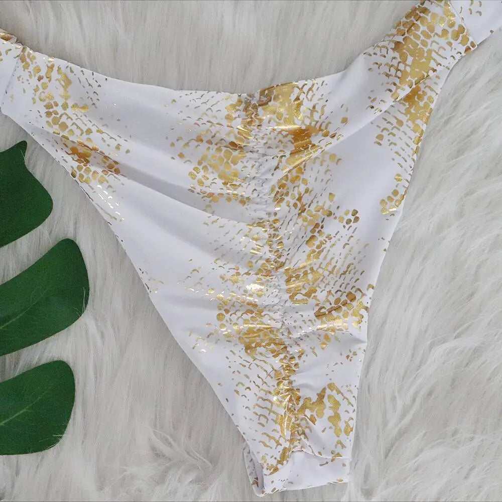Women’s 2026 White Snake‑Skin Rhinestone Micro Bikini – Luxury Brazilian Push‑Up Thong Swimsuit