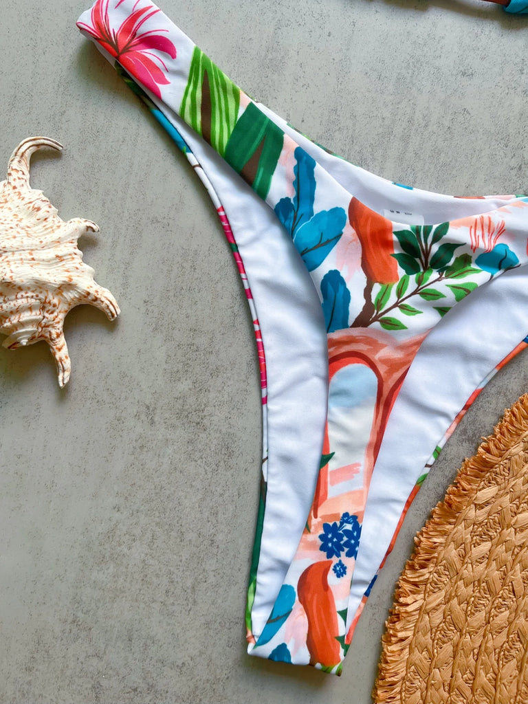 FLAXMAKER Lace‑Up V‑Neck Ruffle Monokini & Sarong