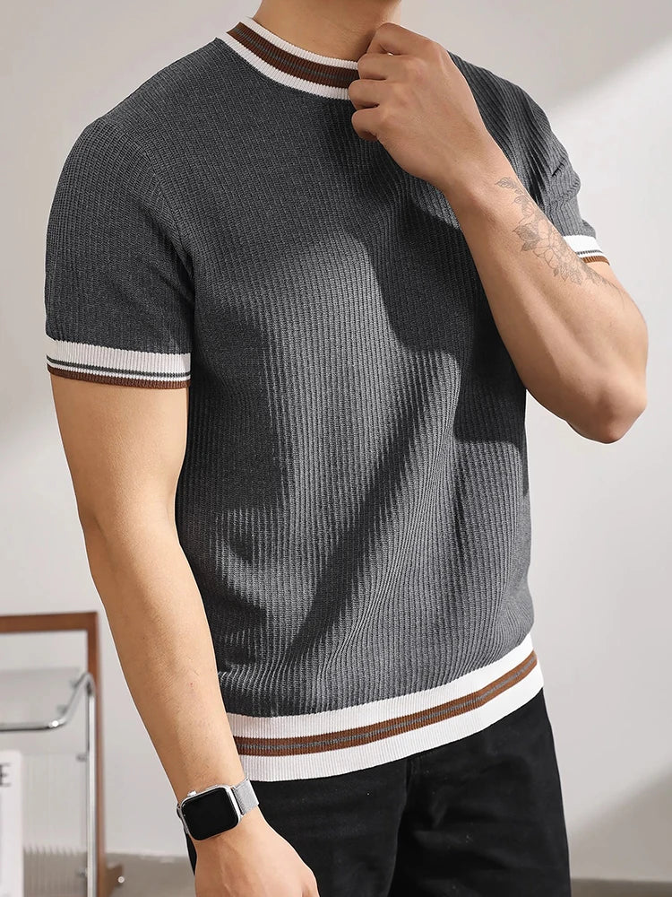 Slim‑Fit Elastic Knit T‑Shirt