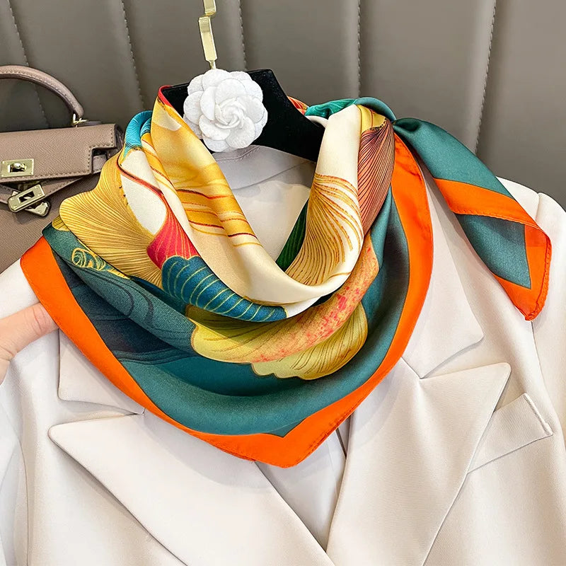 Luxury Brand Square Silk Scarf Women Hairband Design Printed Small Satin Shawls Foulard Neckerchief Female Headbands Bandana