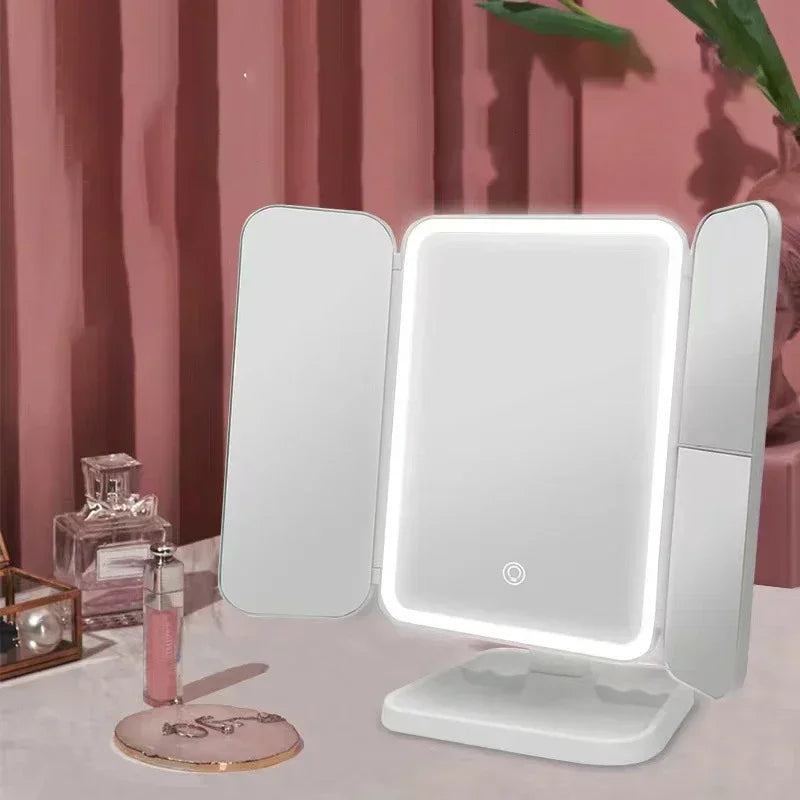 Trifold LED Makeup Mirror – Smart Light‑Up Beauty Mirror with Adjustable Fill Light