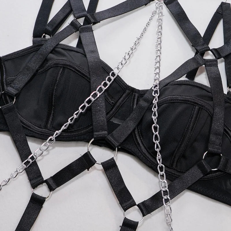 Toucheart Sexy Lingerie Seductive Sexy Role-Playing Chain Four-Piece Set Transparent Underwear For Women Sexy Bra Underwear Set