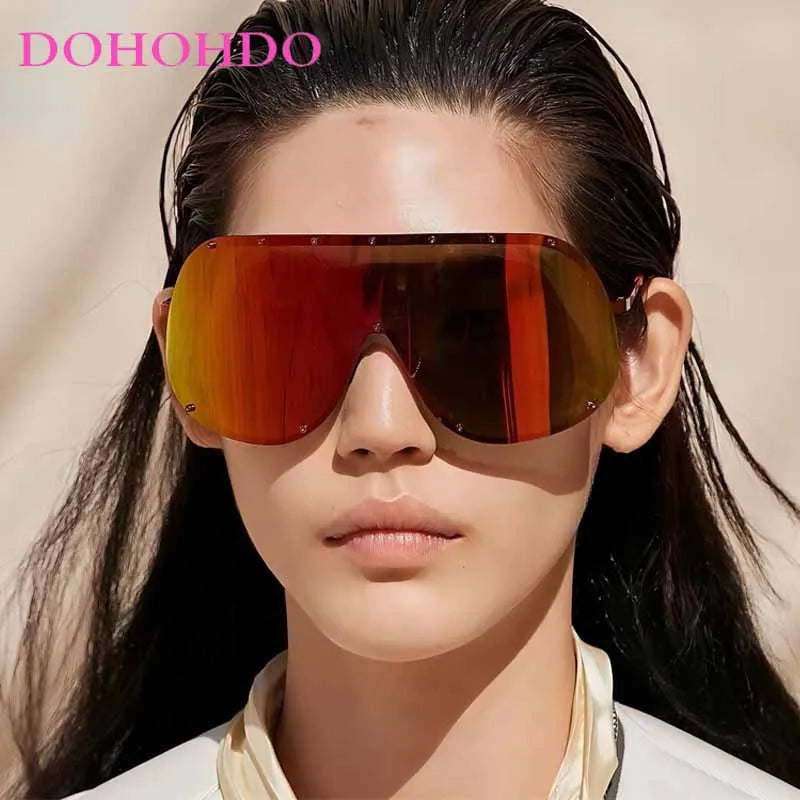 2025 Oversized Metal Rimless Integrated Windproof Sunglasses For Women Trends Y2k Luxury Brand Design Sun Glasses Unisex UV400