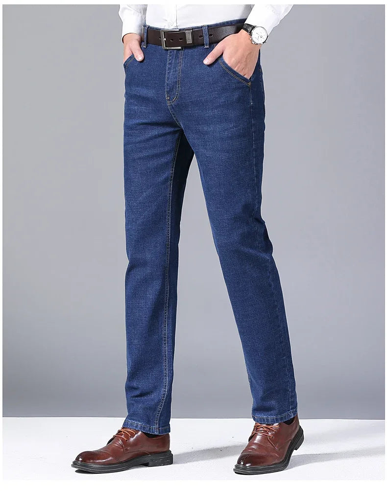 Straight‑Leg Micro‑Elastic Jeans
