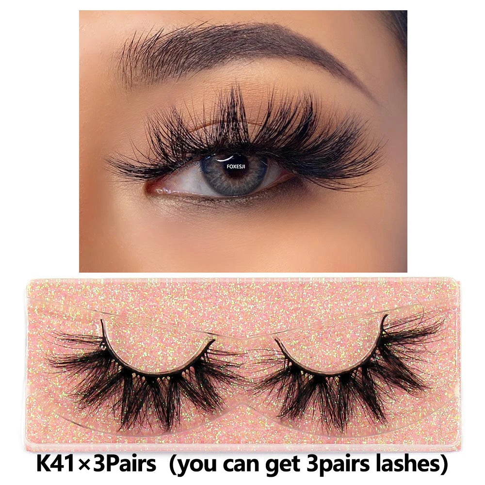 FOXESJI 3Pairs 3D Mink Lashes Fluffy Wispy Soft Corss Mink Fake Eyelashes Reusable Lash Extension Thick False Eyelashes Makeup