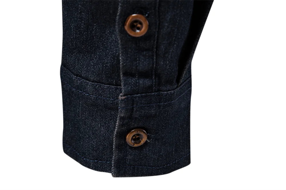 Men’s Elastic Cotton Denim Shirt – Slim‑Fit Long‑Sleeve Cowboy Western Casual Top | AIOPESON Designer Style