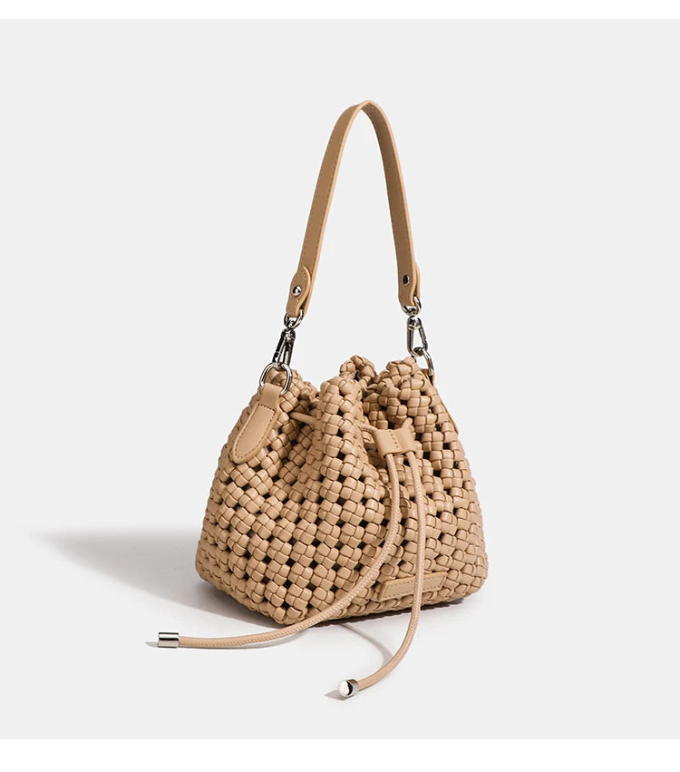 Luxury 2024 Bucket Bags with leather handles large Cross bag PU Woven Tote bag Branded Aesthetic bags Silver women's bags