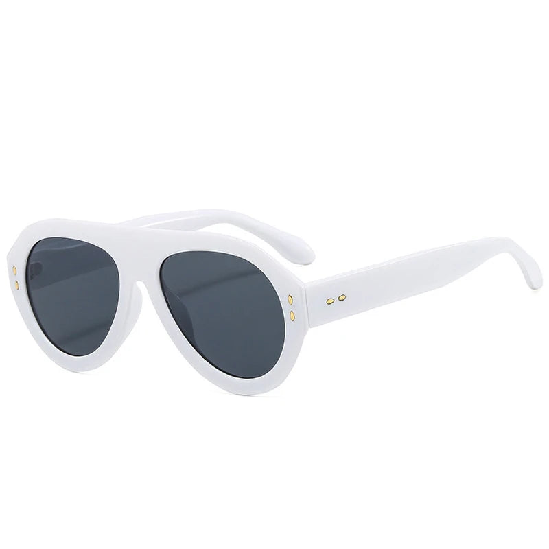 SO&EI Ins Popular Fashion Pilot Sunglasses Women Shades UV400 Retro Rivets Decoration Gradient Trending Men Round Sun Glasses